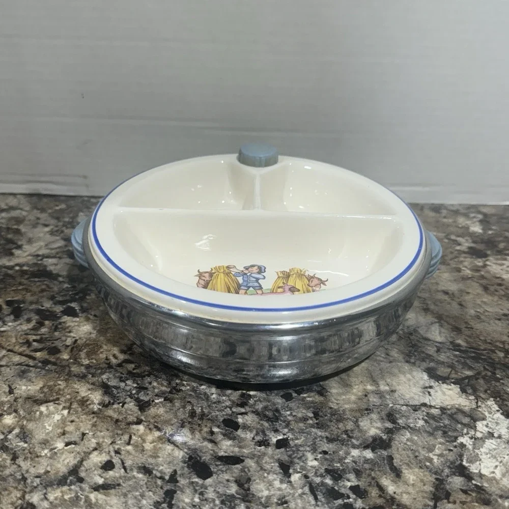 Vintage‎ Bartsch Baby Warming Dish - Little Boy Blue Nursery Rhyme & Pink